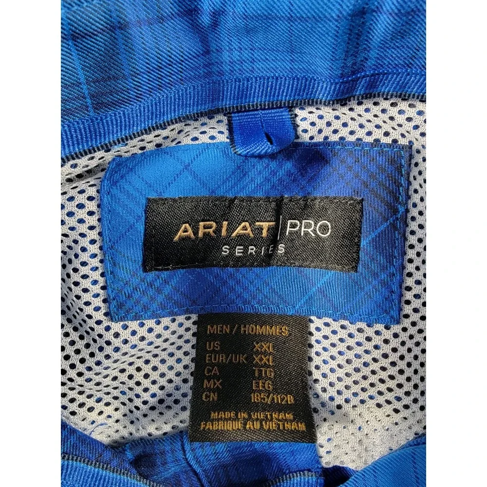 Ariat Pro Series‎ Mens Blue Tartan Plaid Long Sleeve Shirt Button Up Vented 2XL